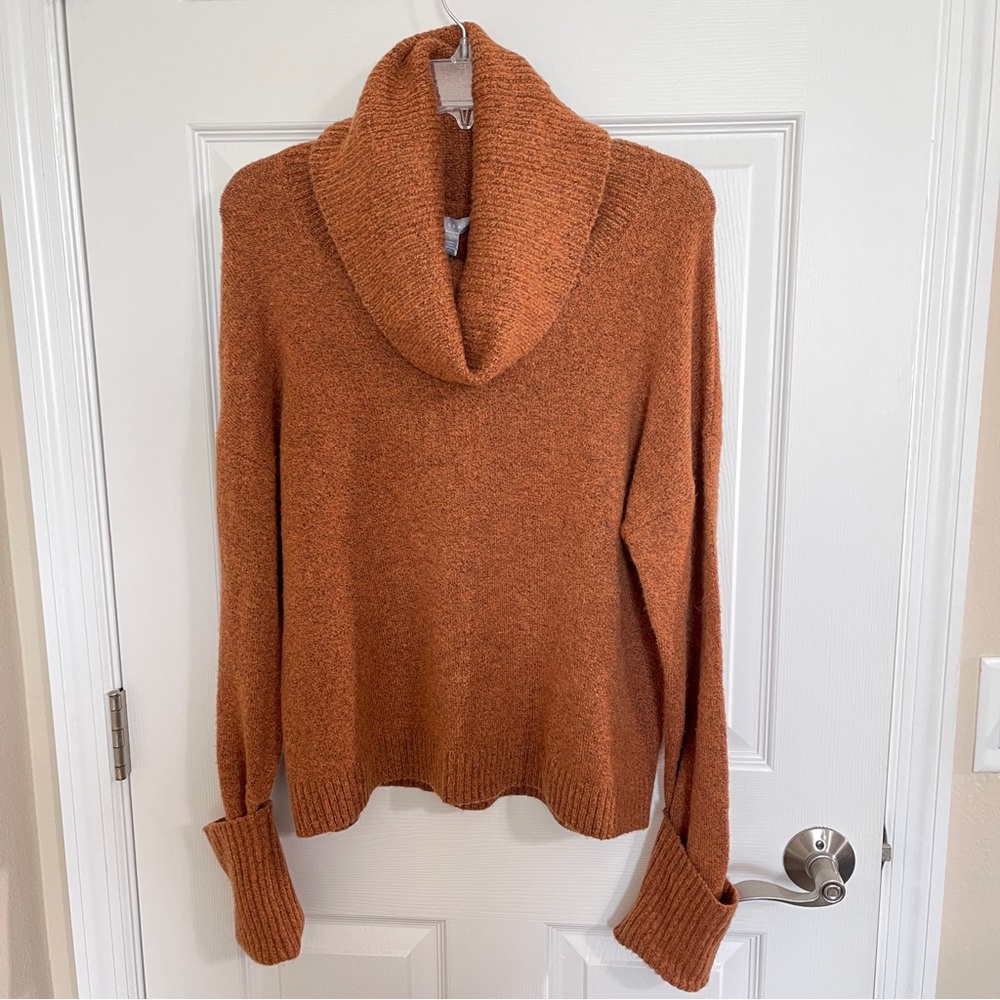 Chelsea 28 Orange Brown Heather Slouchy Oversized Soft Cowl Neck Sweater- Small